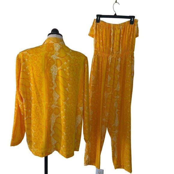 Vintage Two Piece Jumpsuit Jacket Set Size Large Metallic Threading Snake Print - Picture 2 of 16
